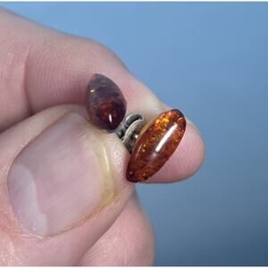Vtg Baltic Amber Sterling Silver Stud Earrings Signed Stamped 925 Marquise Cut